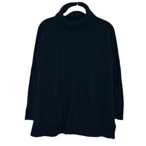 Talbots Womens Black Merino Wool Sweater Longline Turtleneck Soft Pockets Sz S